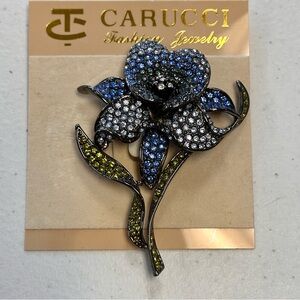 NWT - Blue and Silver Crystal Flower Brooch